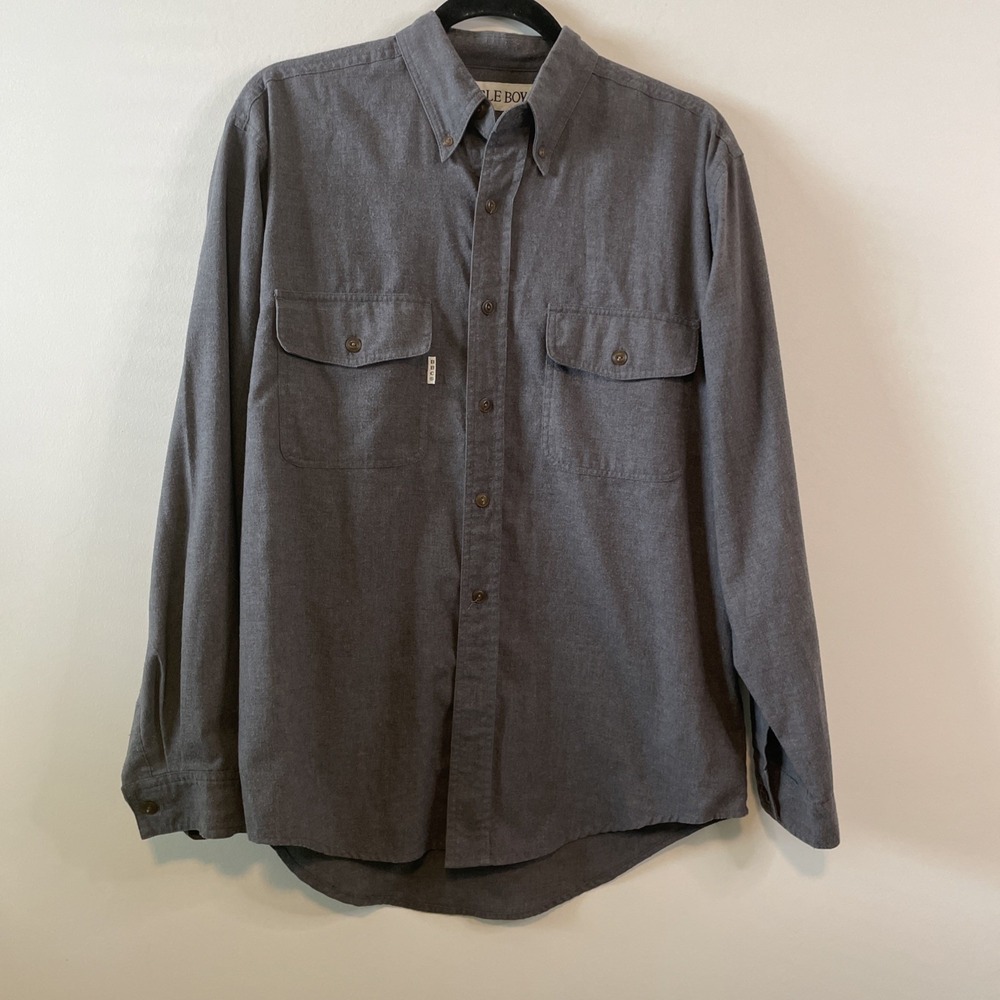 Vintage Bugle Boy Men's S‎ Gray Button Front Shirt Workwear Flannel Casual